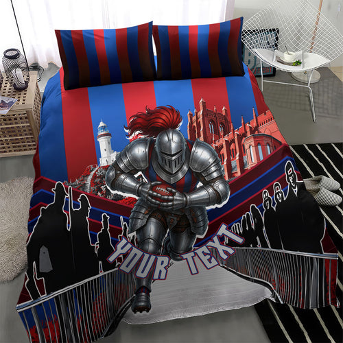 Personalised Newcastle Knights Rugby Bedding Set Armored Knight Mascot City Landmark Graphic
