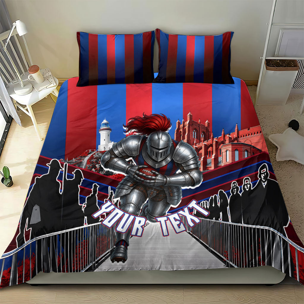 Personalised Newcastle Knights Rugby Bedding Set Armored Knight Mascot City Landmark Graphic