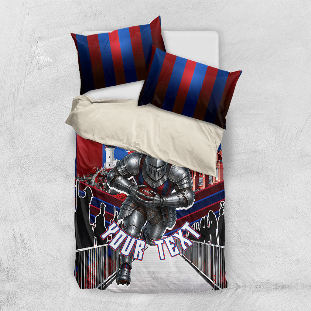 Personalised Newcastle Knights Rugby Bedding Set Armored Knight Mascot City Landmark Graphic