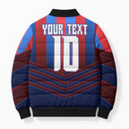 Personalised Newcastle Knights Rugby Bomber Puffer Jacket Armored Knight Mascot City Landmark Graphic