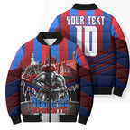 Personalised Newcastle Knights Rugby Bomber Puffer Jacket Armored Knight Mascot City Landmark Graphic