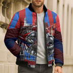 Personalised Newcastle Knights Rugby Bomber Puffer Jacket Armored Knight Mascot City Landmark Graphic