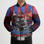 Personalised Newcastle Knights Rugby Bomber Puffer Jacket Armored Knight Mascot City Landmark Graphic