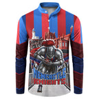Personalised Newcastle Knights Rugby Button Sweatshirt Armored Knight Mascot City Landmark Graphic