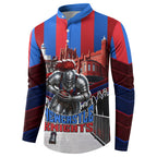 Personalised Newcastle Knights Rugby Button Sweatshirt Armored Knight Mascot City Landmark Graphic