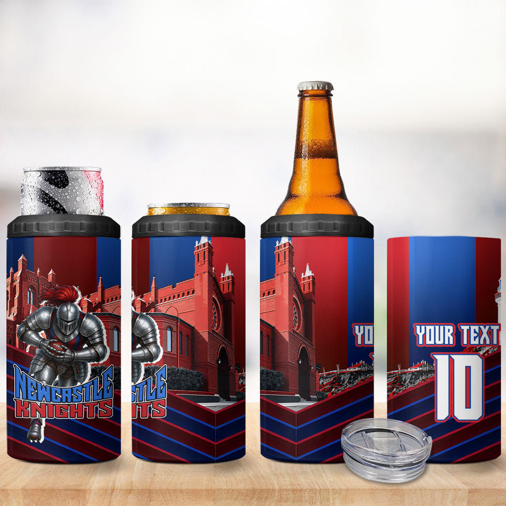 Personalised Newcastle Knights Rugby 4 in 1 Can Cooler Tumbler Armored Knight Mascot City Landmark Graphic
