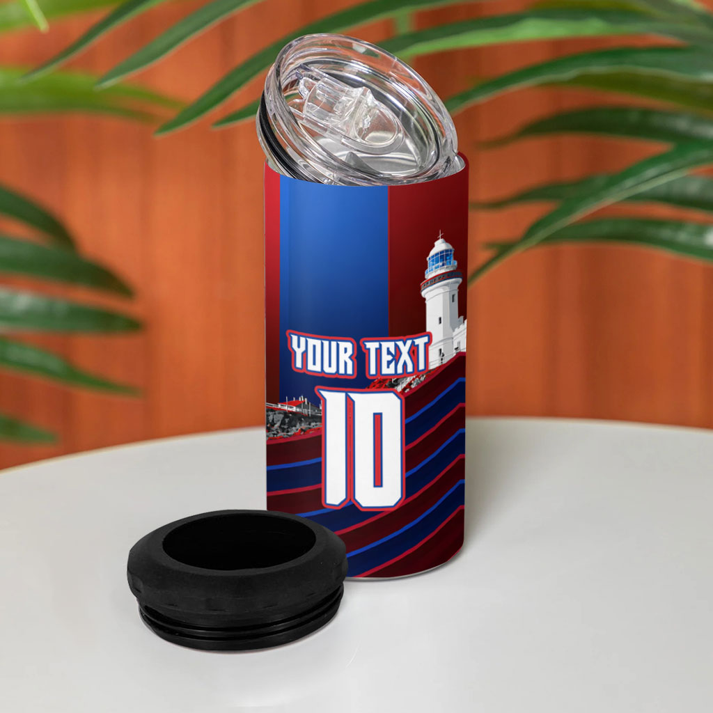 Personalised Newcastle Knights Rugby 4 in 1 Can Cooler Tumbler Armored Knight Mascot City Landmark Graphic