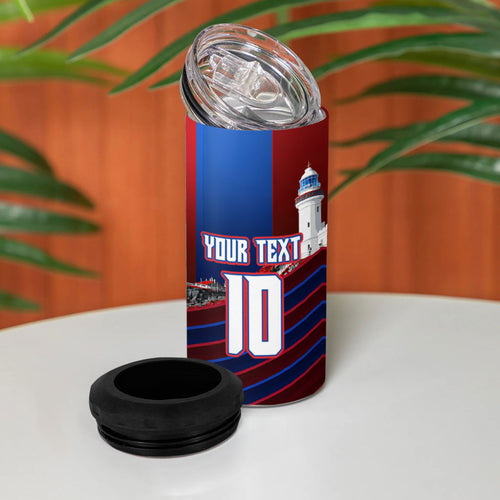Personalised Newcastle Knights Rugby 4 in 1 Can Cooler Tumbler Armored Knight Mascot City Landmark Graphic