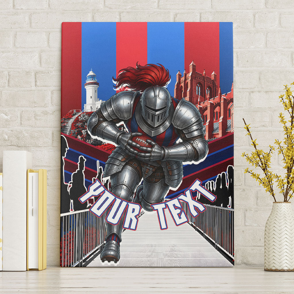 Personalised Newcastle Knights Rugby Canvas Wall Art Armored Knight Mascot City Landmark Graphic