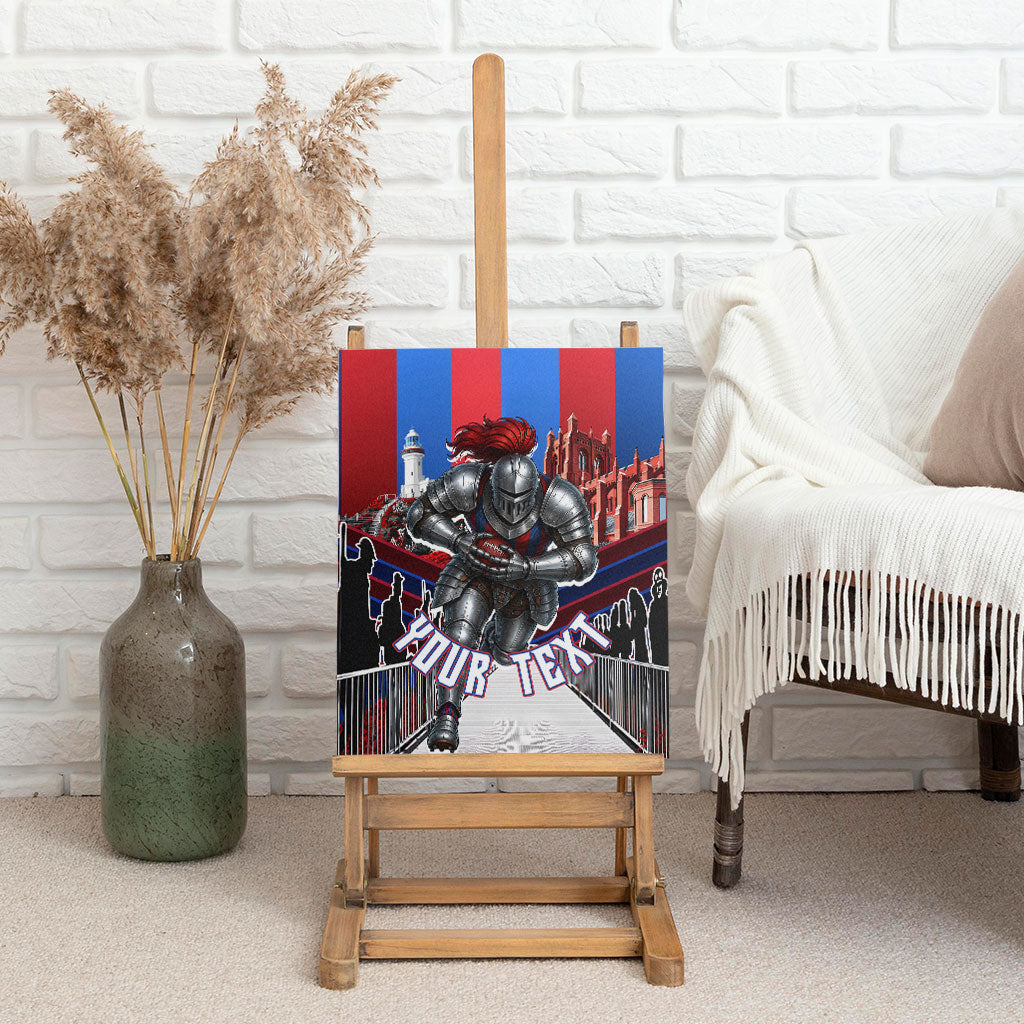Personalised Newcastle Knights Rugby Canvas Wall Art Armored Knight Mascot City Landmark Graphic