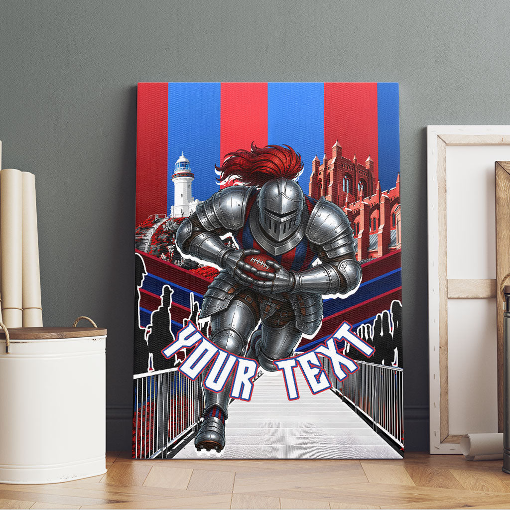 Personalised Newcastle Knights Rugby Canvas Wall Art Armored Knight Mascot City Landmark Graphic