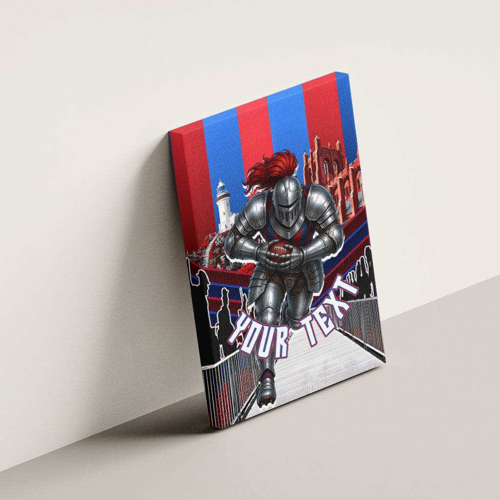 Personalised Newcastle Knights Rugby Canvas Wall Art Armored Knight Mascot City Landmark Graphic