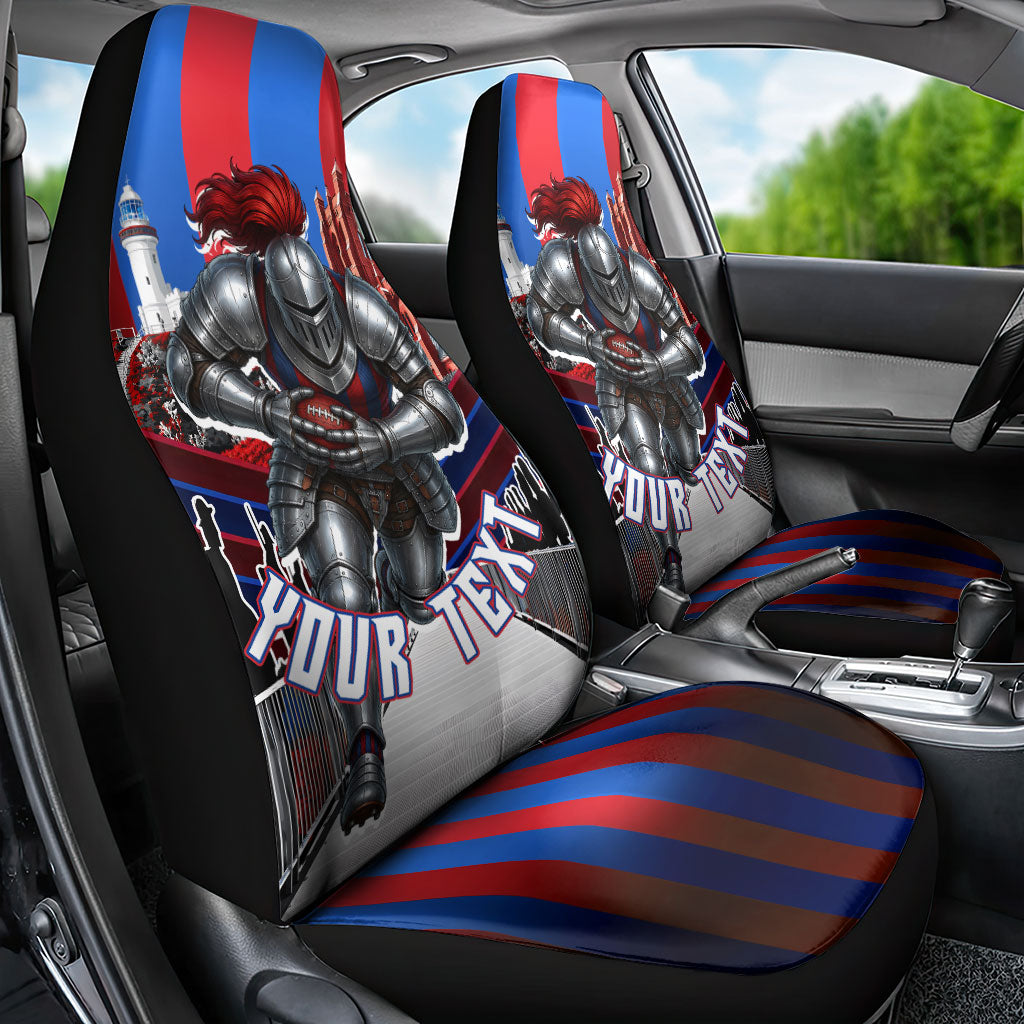 Personalised Newcastle Knights Rugby Car Seat Cover Armored Knight Mascot City Landmark Graphic