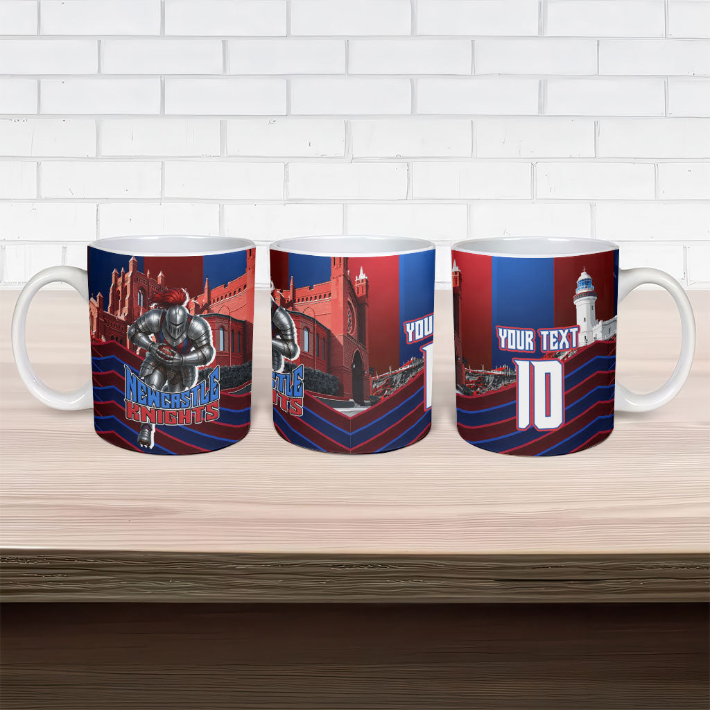 Personalised Newcastle Knights Rugby Ceramic Mug Armored Knight Mascot City Landmark Graphic