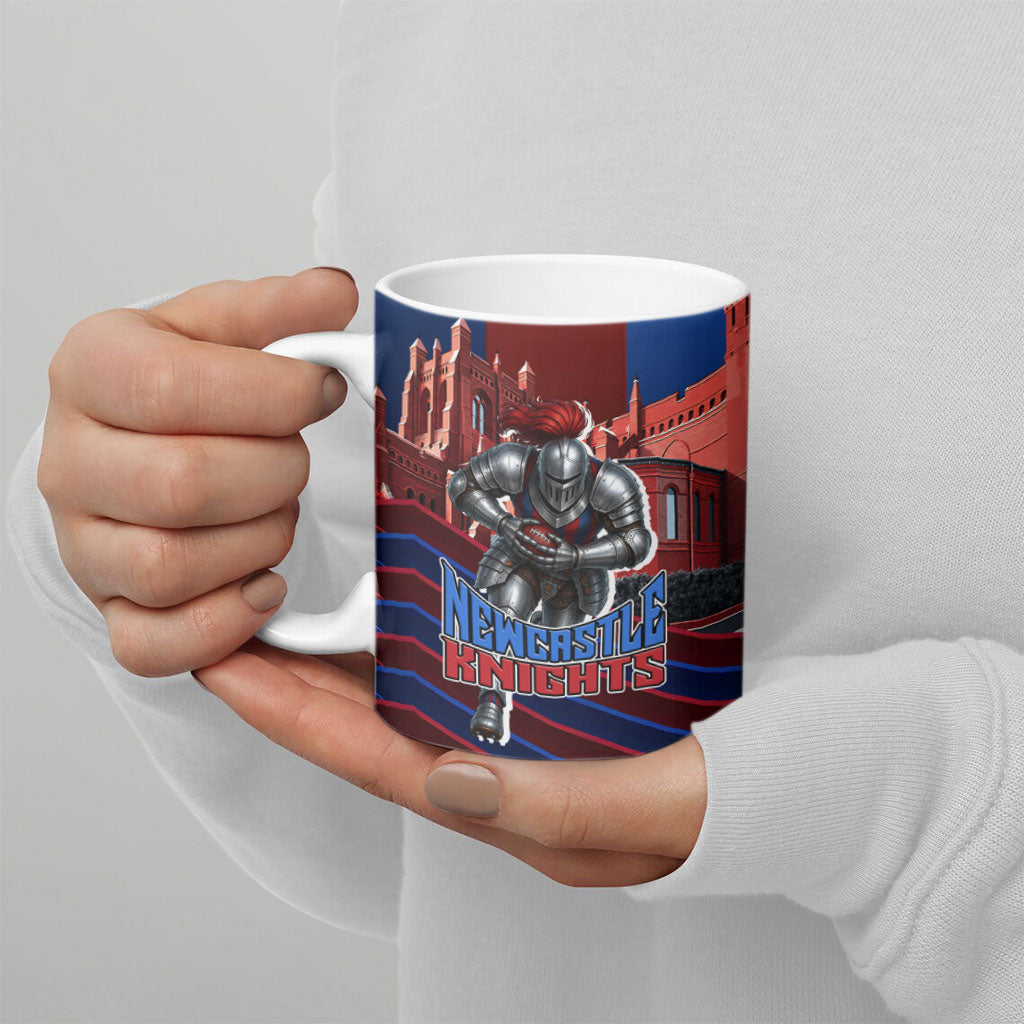 Personalised Newcastle Knights Rugby Ceramic Mug Armored Knight Mascot City Landmark Graphic