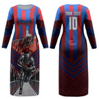 Personalised Newcastle Knights Rugby Couples Matching Long Sleeve Bodycon Dress and Hawaiian Shirt Armored Knight Mascot City Landmark Graphic