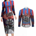 Personalised Newcastle Knights Rugby Couples Matching Long Sleeve Bodycon Dress and Long Sleeve Button Shirt Armored Knight Mascot City Landmark Graphic