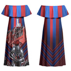 Personalised Newcastle Knights Rugby Couples Matching Off Shoulder Maxi Dress and Hawaiian Shirt Armored Knight Mascot City Landmark Graphic