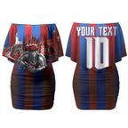 Personalised Newcastle Knights Rugby Couples Matching Off Shoulder Short Dress and Long Sleeve Button Shirt Armored Knight Mascot City Landmark Graphic