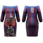 Personalised Newcastle Knights Rugby Couples Matching Off The Shoulder Long Sleeve Dress and Long Sleeve Button Shirt Armored Knight Mascot City Landmark Graphic