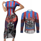 Personalised Newcastle Knights Rugby Couples Matching Short Sleeve Bodycon Dress and Long Sleeve Button Shirt Armored Knight Mascot City Landmark Graphic