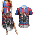 Personalised Newcastle Knights Rugby Couples Matching Summer Maxi Dress and Hawaiian Shirt Armored Knight Mascot City Landmark Graphic