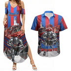 Personalised Newcastle Knights Rugby Couples Matching Summer Maxi Dress and Hawaiian Shirt Armored Knight Mascot City Landmark Graphic
