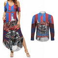 Personalised Newcastle Knights Rugby Couples Matching Summer Maxi Dress and Long Sleeve Button Shirt Armored Knight Mascot City Landmark Graphic