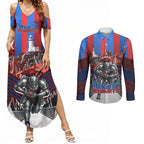 Personalised Newcastle Knights Rugby Couples Matching Summer Maxi Dress and Long Sleeve Button Shirt Armored Knight Mascot City Landmark Graphic