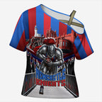 Personalised Newcastle Knights Rugby Cross Shoulder Shirt Armored Knight Mascot City Landmark Graphic