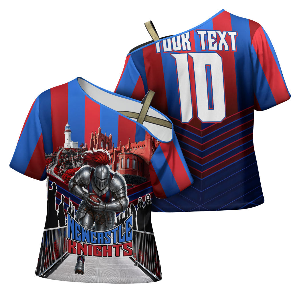Personalised Newcastle Knights Rugby Cross Shoulder Shirt Armored Knight Mascot City Landmark Graphic