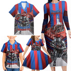 Personalised Newcastle Knights Rugby Family Matching Long Sleeve Bodycon Dress and Hawaiian Shirt Armored Knight Mascot City Landmark Graphic