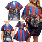 Personalised Newcastle Knights Rugby Family Matching Off Shoulder Short Dress and Hawaiian Shirt Armored Knight Mascot City Landmark Graphic