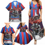 Personalised Newcastle Knights Rugby Family Matching Summer Maxi Dress and Hawaiian Shirt Armored Knight Mascot City Landmark Graphic