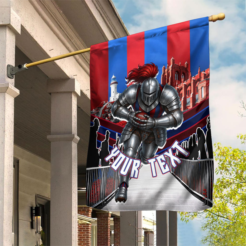 Personalised Newcastle Knights Rugby Garden Flag Armored Knight Mascot City Landmark Graphic
