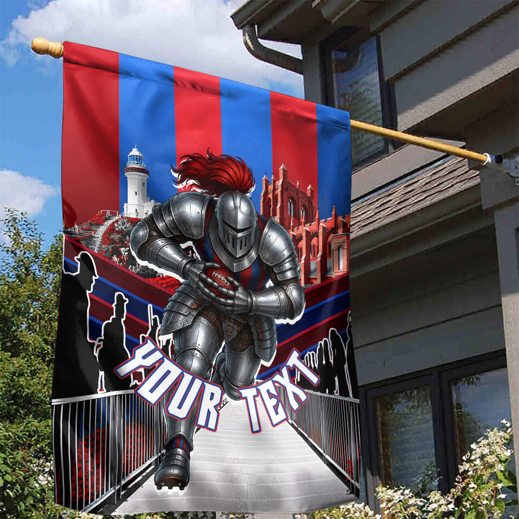 Personalised Newcastle Knights Rugby Garden Flag Armored Knight Mascot City Landmark Graphic
