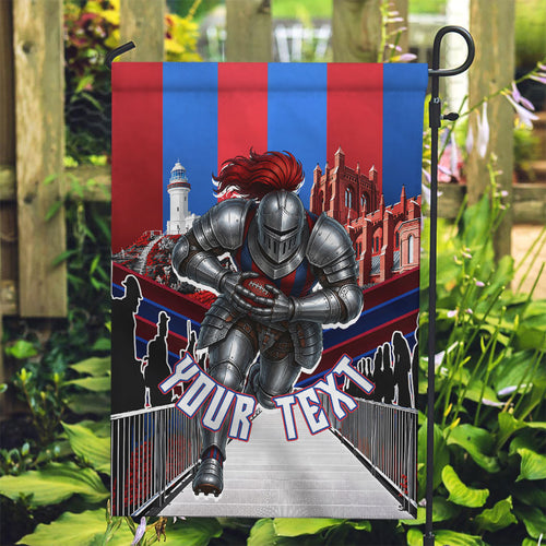 Personalised Newcastle Knights Rugby Garden Flag Armored Knight Mascot City Landmark Graphic