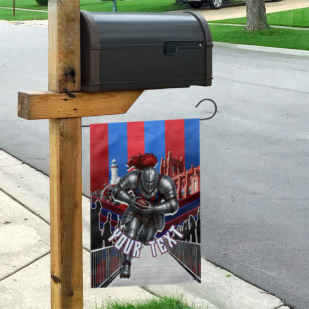 Personalised Newcastle Knights Rugby Garden Flag Armored Knight Mascot City Landmark Graphic