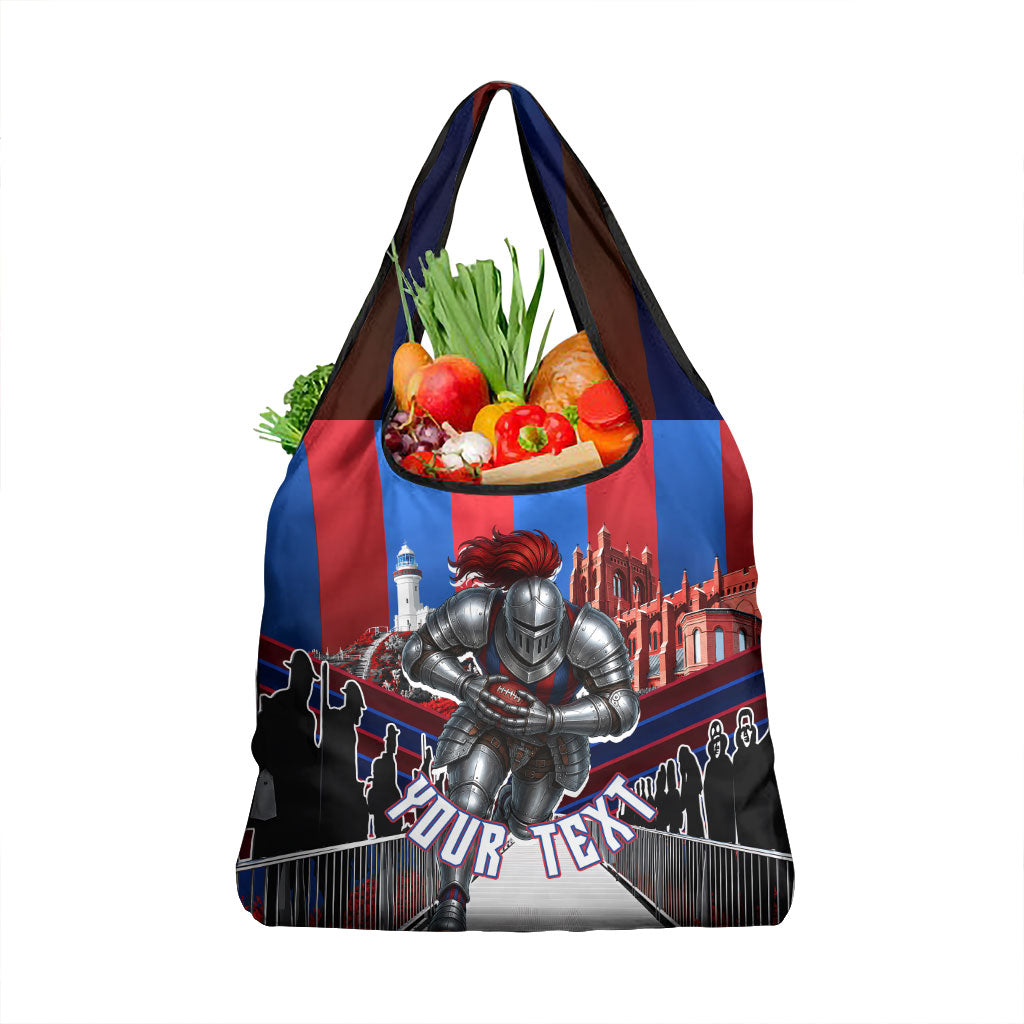 Personalised Newcastle Knights Rugby Grocery Bag Armored Knight Mascot City Landmark Graphic