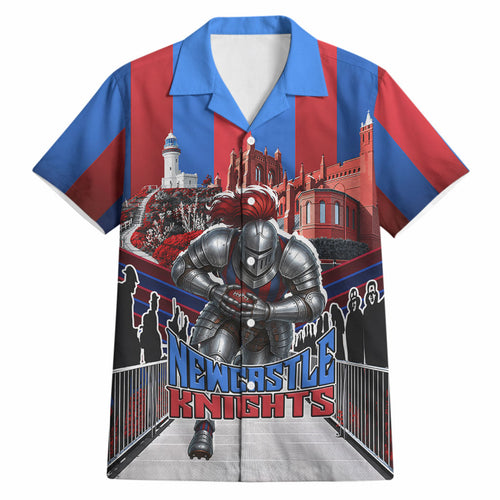Personalised Newcastle Knights Rugby Hawaiian Shirt Armored Knight Mascot City Landmark Graphic