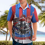 Personalised Newcastle Knights Rugby Hawaiian Shirt Armored Knight Mascot City Landmark Graphic