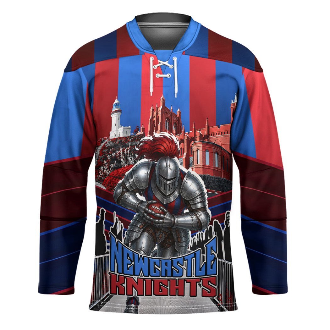 Personalised Newcastle Knights Rugby Hockey Jersey Armored Knight Mascot City Landmark Graphic