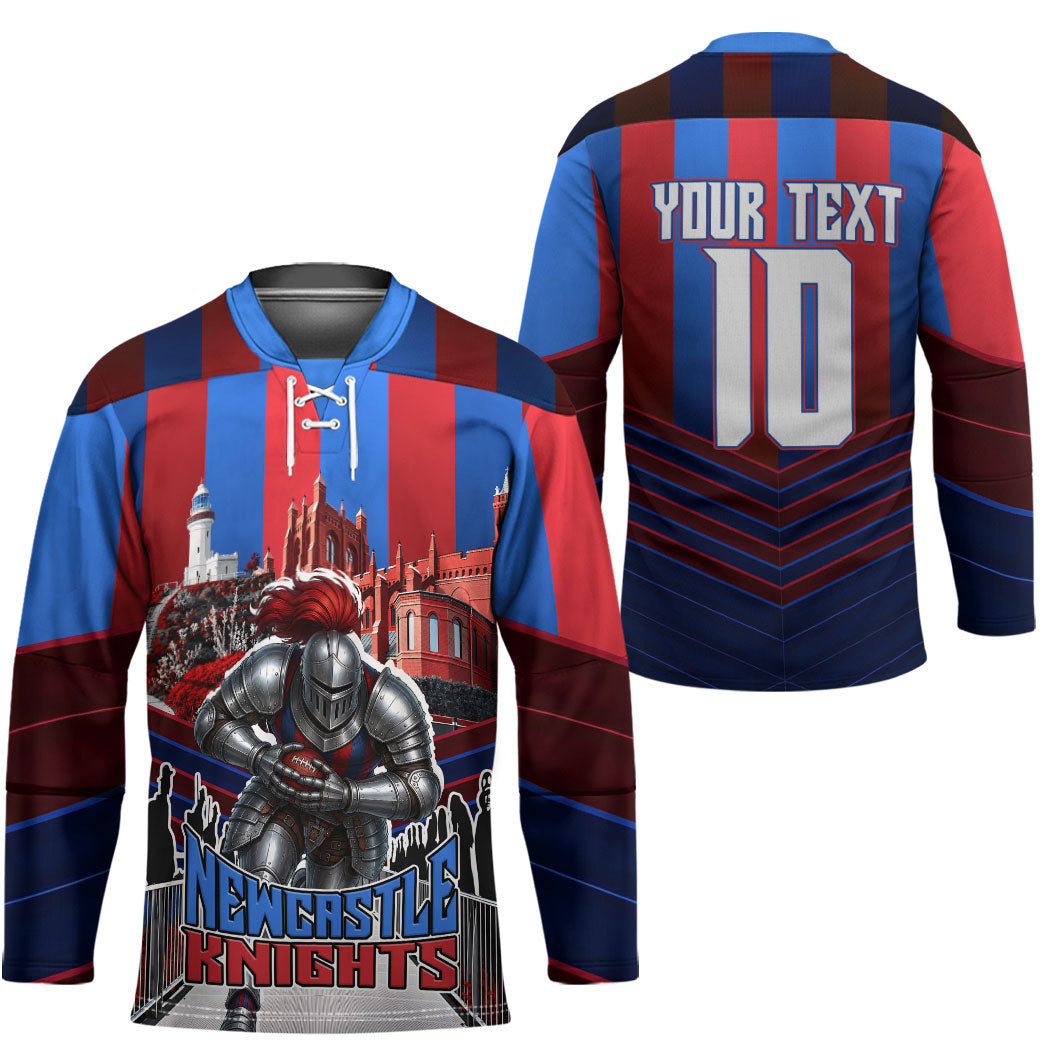 Personalised Newcastle Knights Rugby Hockey Jersey Armored Knight Mascot City Landmark Graphic