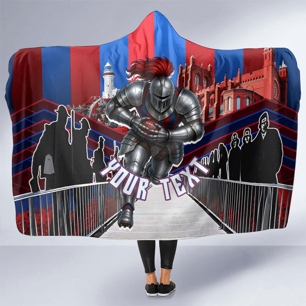 Personalised Newcastle Knights Rugby Hooded Blanket Armored Knight Mascot City Landmark Graphic