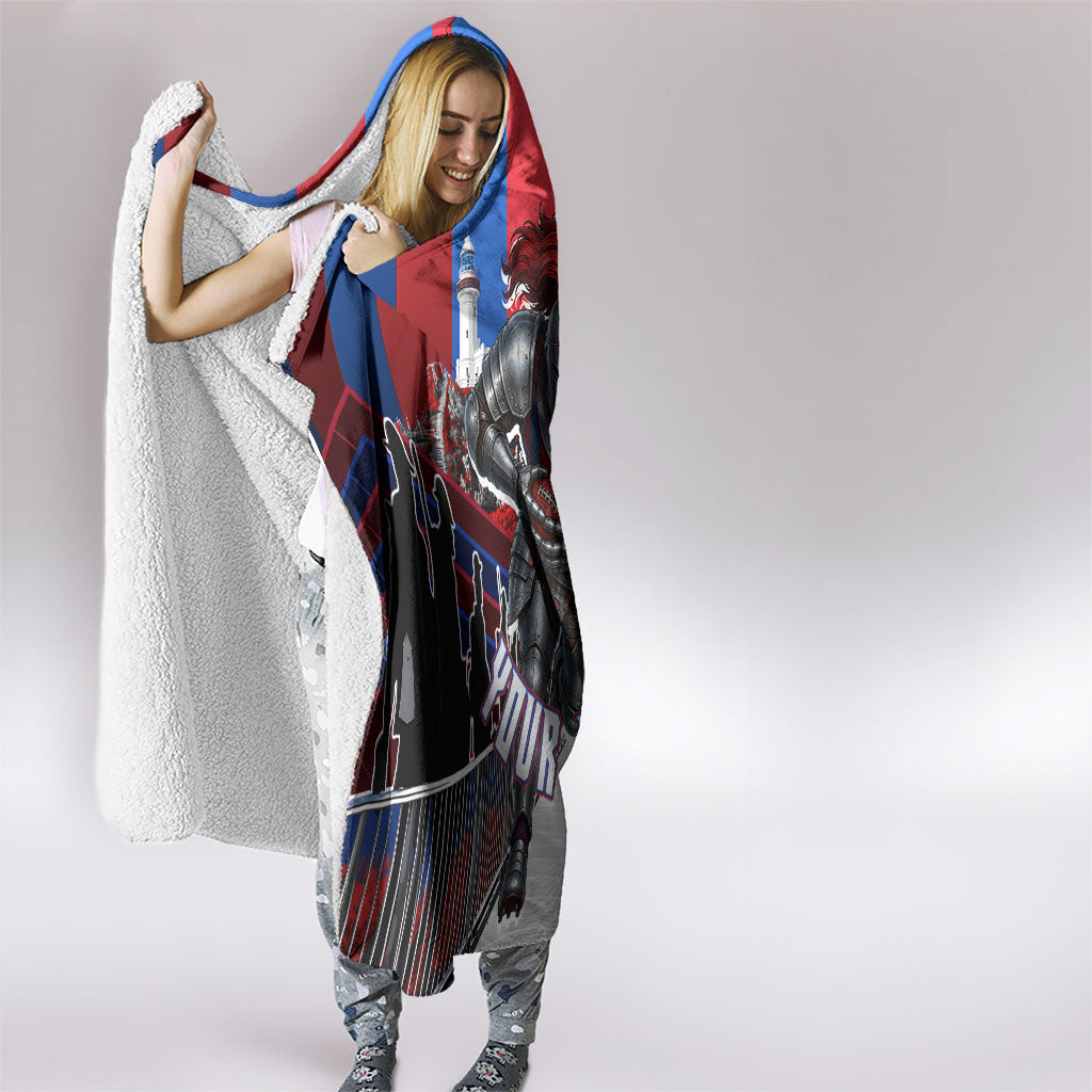 Personalised Newcastle Knights Rugby Hooded Blanket Armored Knight Mascot City Landmark Graphic