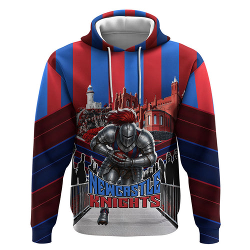 Personalised Newcastle Knights Rugby Hoodie Armored Knight Mascot City Landmark Graphic