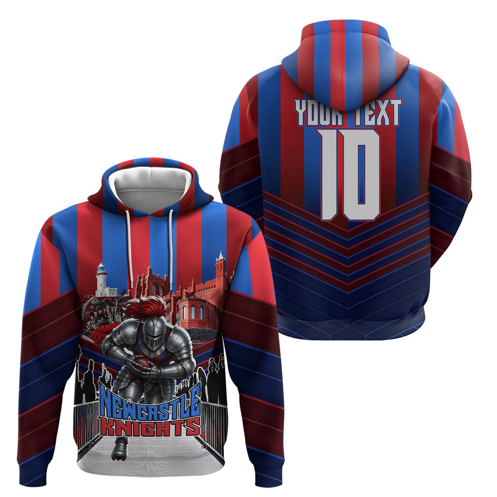Personalised Newcastle Knights Rugby Hoodie Armored Knight Mascot City Landmark Graphic