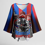 Personalised Newcastle Knights Rugby Kimono Sleeve Blouse Armored Knight Mascot City Landmark Graphic