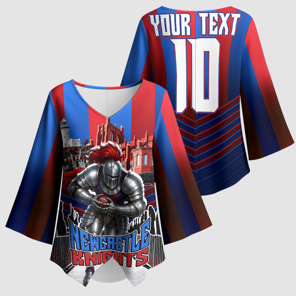 Personalised Newcastle Knights Rugby Kimono Sleeve Blouse Armored Knight Mascot City Landmark Graphic