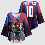 Personalised Newcastle Knights Rugby Kimono Sleeve Blouse Armored Knight Mascot City Landmark Graphic